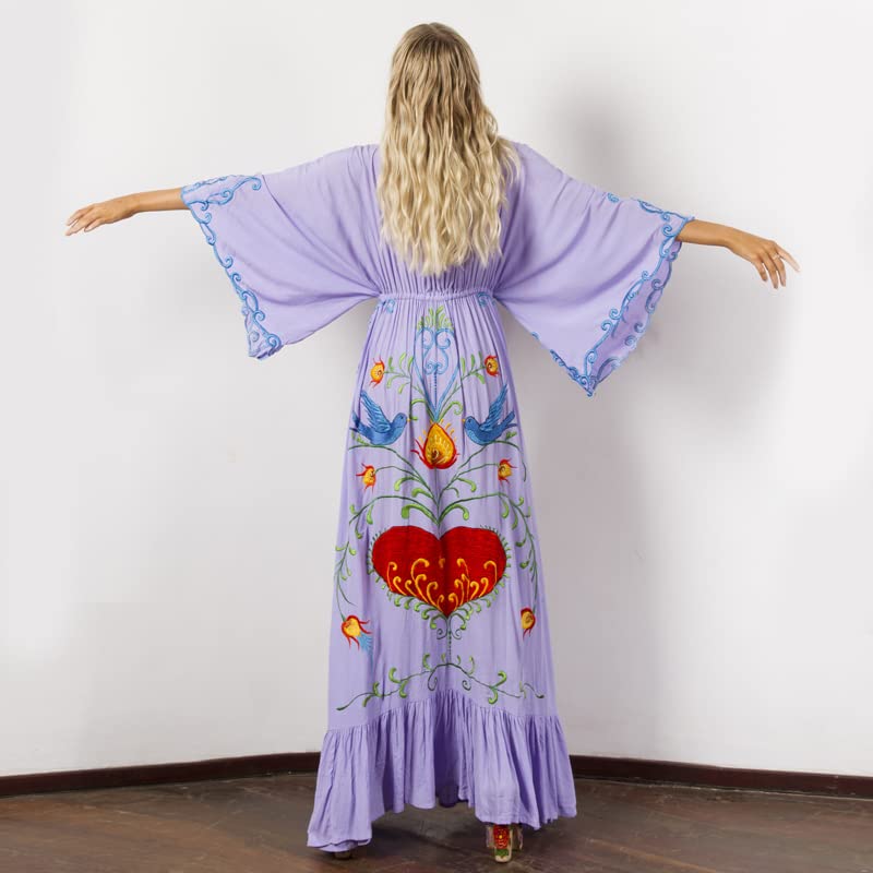 Runway Bohemia Lomg Dress Summer Women Cotton Embroidery Floral Batwing Sleeve V Neck Beach Long Dress4