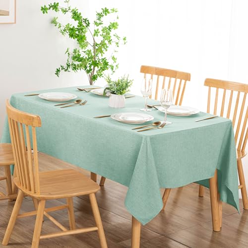 DWCN Rectangle Faux Linen Tablecloth - Waterproof Spill-Proof Wrinkle and Stain Resistant Table Cloth Washable Decorative Farmhouse Table Cover for Kitchen Dining Party, 60 x 84 Inch, Sage Green by DWCN - Used condition - Image 5