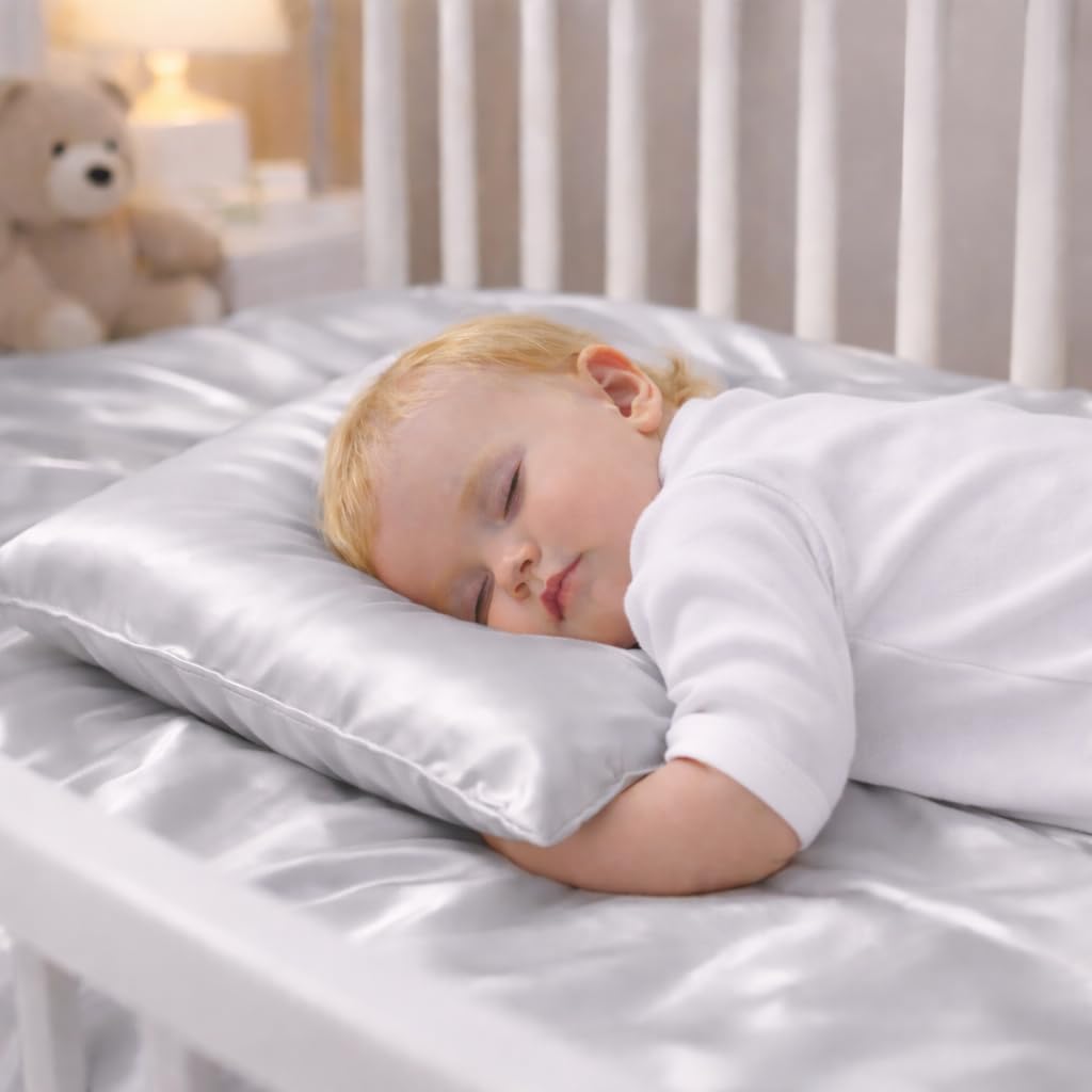 ROSEWARD Organic Mulberry Silk Baby Pillowcase with Zipper, 10"x13" Toddler Pillow Cover – Hypoallergenic, Soft for Kids Hair & Skin, for Boys & Girls, Great for Travel & Crib (Silver Grey)