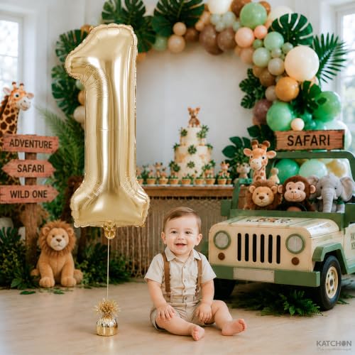 Image of KatchOn, Number 1 Balloon, 40 Inch Champagne Gold Foil Number Balloon