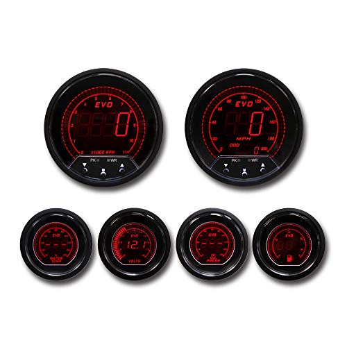 Image of MOTOR METER RACING EVO Series GPS Digital 6 Gauge Set Blue & Red LED | GPS Sensor Signal, 3-3 /8 inch, 85mm, Speedometer, Tachometer, 2-1 /16 inch, 52mm, Volt, Fuel Level ,Water Temp, Oil Pressure, Car