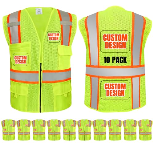 BeautyWill Custom Safety Vest Customized Logo Class 2 High Visibility Reflective Vest with Pockets Construction workwear