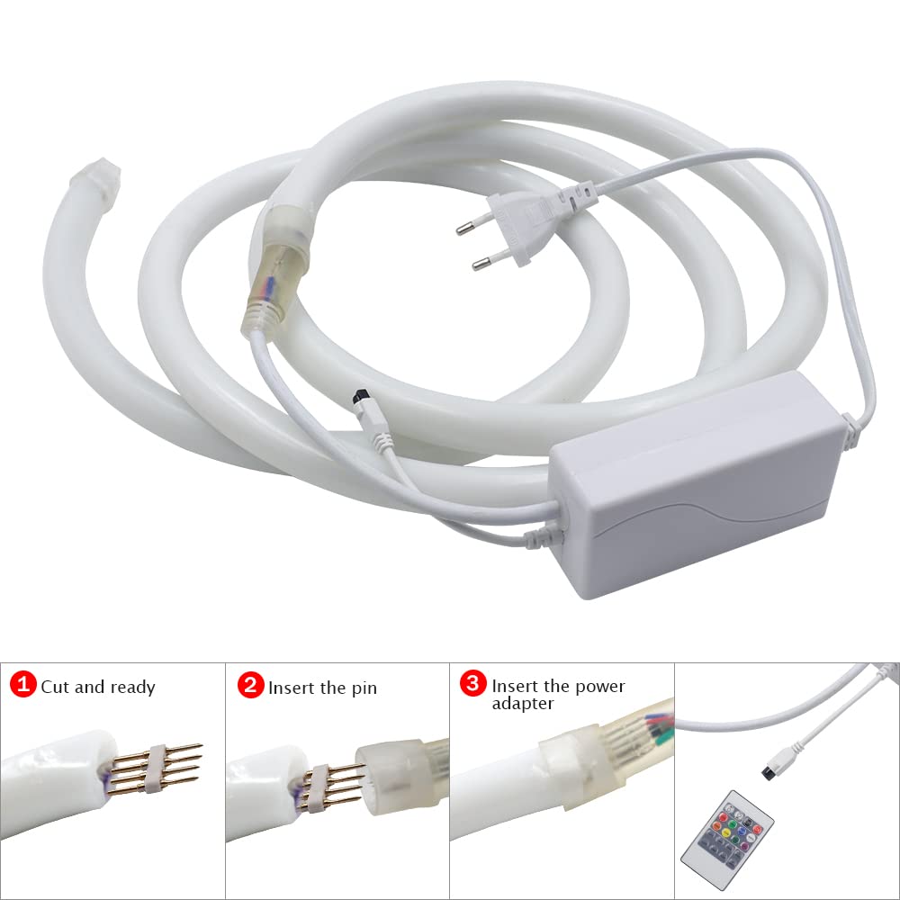 RGB Neon LED Streifen, 360° illumination Wasserdicht Diffusion Silikon Flexibel LED Lichtband Neon Schlauch für Innen Aussenbereich Heim DIY Festival Deko (14M)