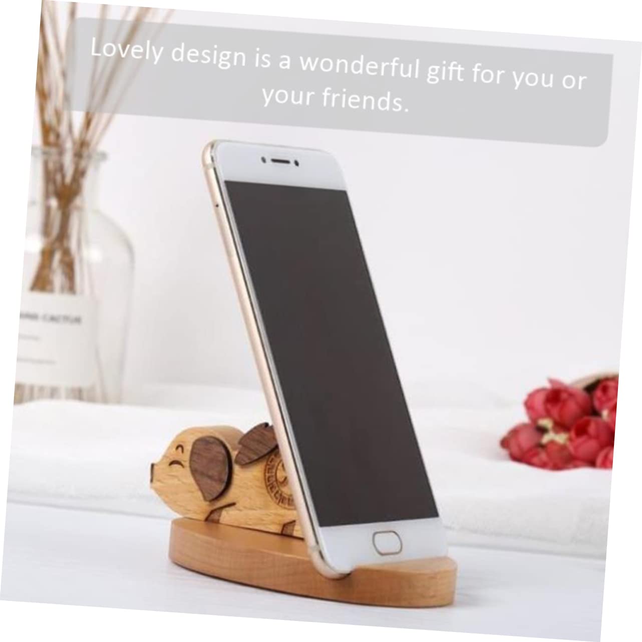 Housoutil 3 Soportes De Madera para Teléfono con Forma De Pantalla Móvil Prácticos para Escritorio Hogar Oficina Dormitorio.