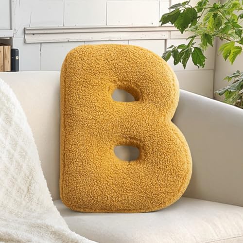 huraty Soft Plush Throw Pillow Novelty Letter Pillow Lambs Wool Accent Pillow for Nursey Kids Playroom Decor (B, 14.9' Lx11.8 W)