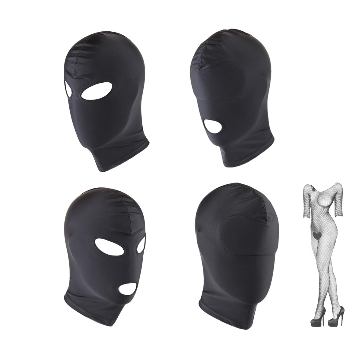 NANGXIANGZI 4Pcs Hood Mask with One Bodystocking Full Cover Open Eyes and Mouth Elastic Breathable Mask Hood for Halloween