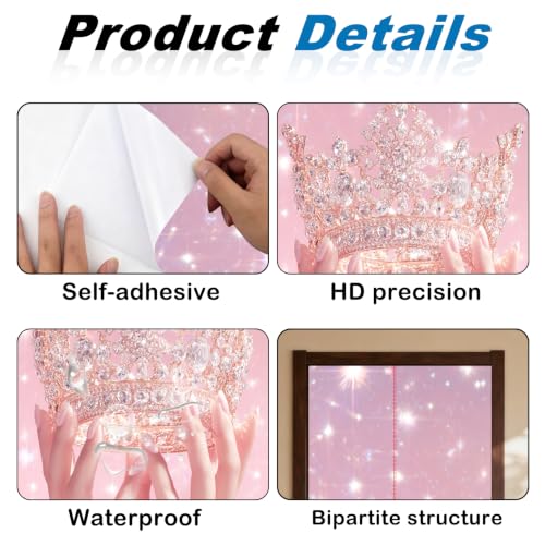 Image of Nuxovilar Pink Crown Door Stickers Peel Stick PVC 30.31x78.74 in