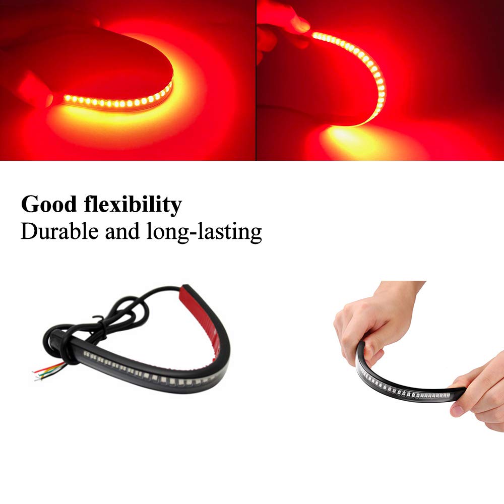 Barra de luz trasera para moto ultrafina 48 LED 2835 3014SMD- tira led 12 V universal flexible – indicador de asistencia al frenado por LED placa faro de motocicleta (rojo + ámbar)