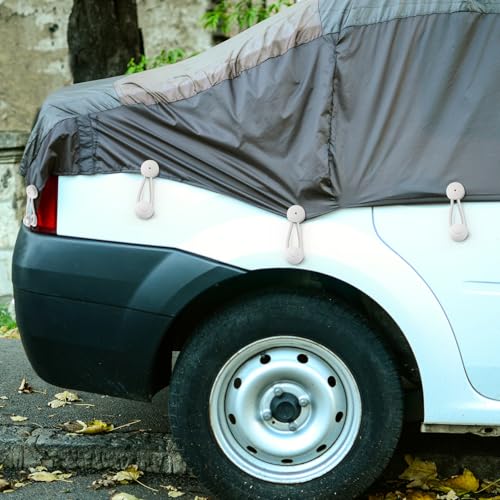 5 clips de cordón elástico con perillas blancas para sujetar lonas de camping y piscinas 4
