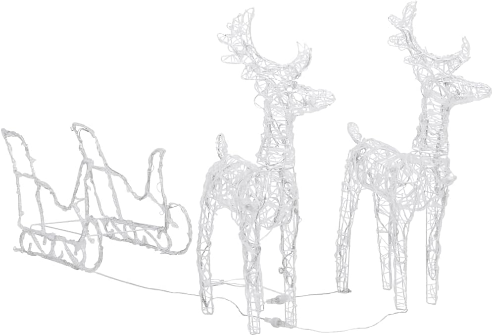 vidaXL Reindeers & Sleigh Christmas Decoration 160 LEDs 51.2" Acrylic
