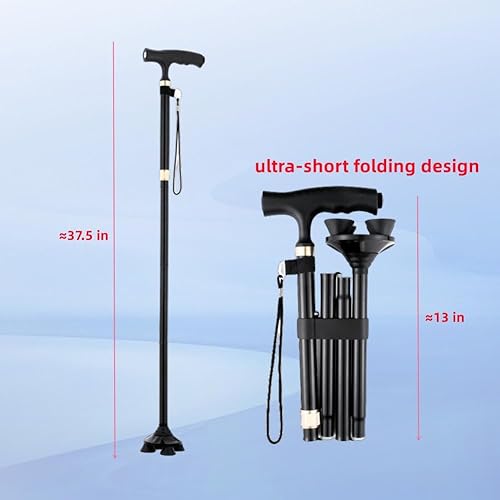 Miniatura 9 de Bastón de caminar para hombres y mujeres  Plegable, luces LED, ajustable, plegable, bastón de pie libre, punta de pivote, resistente, bastón