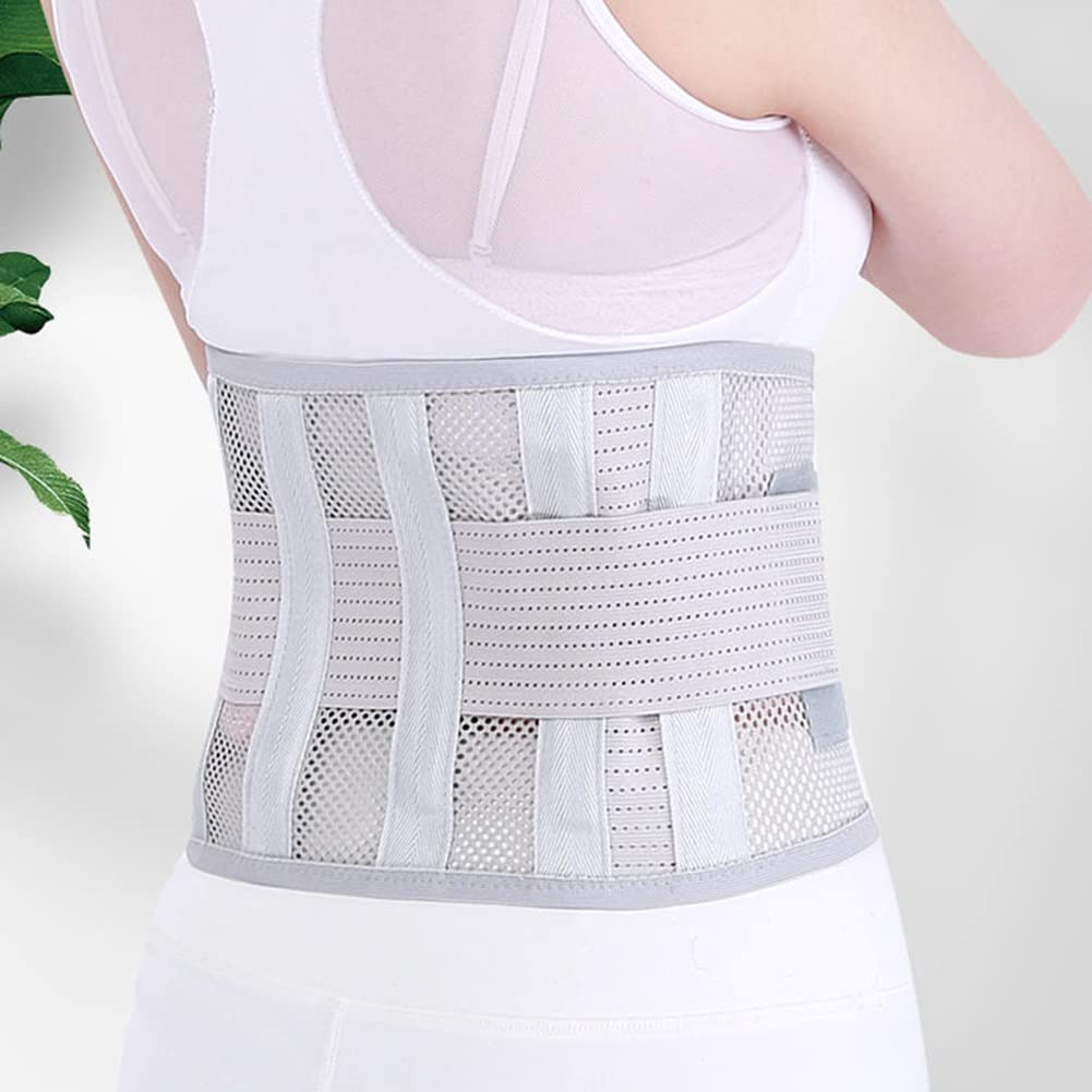 Cinture di Sostegno Lombare, Rete Traspirante con Stecche Regolabili for Lavoro Estivo for Sciatica scoliosi(Light Grey,L/Large)