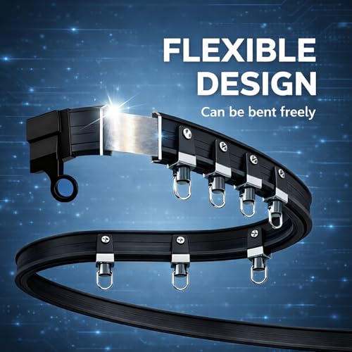 Image of Jilron Room Divider Curtain Ceiling Curtain Track Set for Blackout and Privacy (Black Curtain + Black Track) 106 inch W x 84 inch L -1 Piece