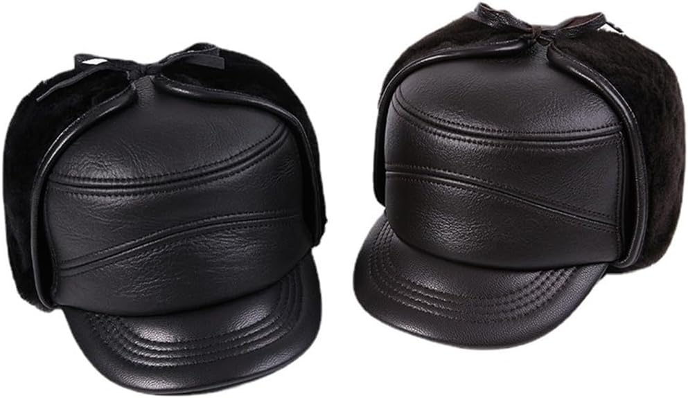 VIDI Leather Hat, Lei Feng, Men's Winter Thick and Warm Outdoor Ear Protection Cotton