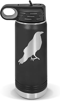 RDW Crow Water Bottle 20 oz - Laser Engraved w/Flip Top Removable Straw - Polar Camel - Stainless - Vacuum Insulated - Drinkware - Raven Blackbird v1