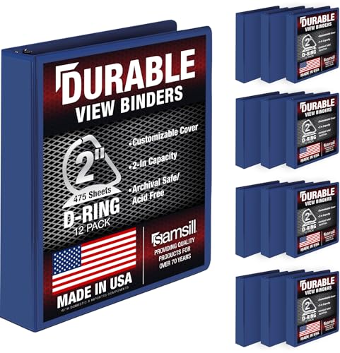 Samsill Durable 2 inch 3 Ring Binder, D Ring Binder, 100% Recycled Chipboard, Blue, 12 Pack by Samsill - Used condition - US$56.84