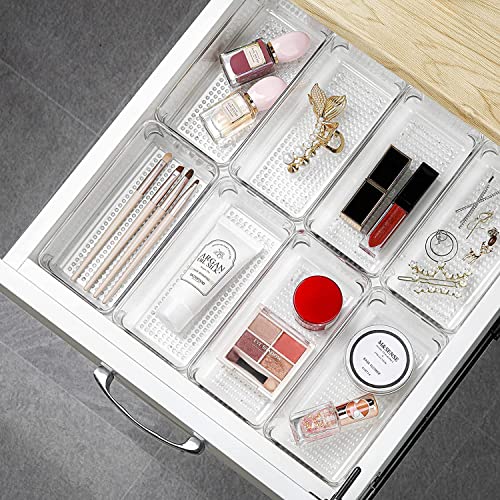 Image of Zollyss 4 Pcs Clear Plastic Clothes Drawer Organiser Trays, Multipurpose Drawer Storage Bins for Wardrobe, Closet, Vanity, Makeup & Office Desk, Clear