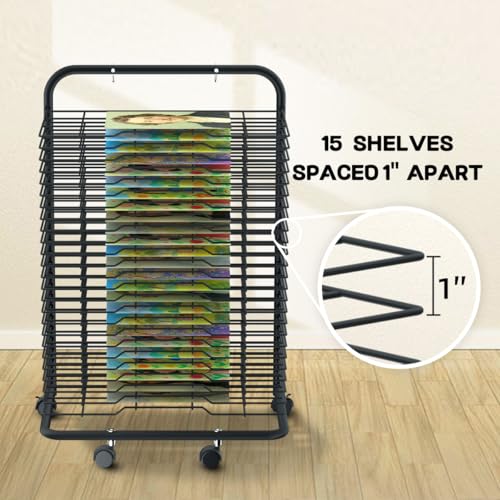 Image of INNOVART 25 Shelves Mobile Art Drying Rack for Classroom & Art Studio, Portable Steel Painting Drying Rack with 4 Wheels, Functional Artwork Display Storage Racks for Classroom, Craft Room, Home