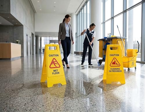 Image of Caution Standing Board (Combo Of 2 Pcs Sign Board,Wet Floor And Cleaning in Progress Sign Board) WITH CHECK DUSTER CLOTH FREE
