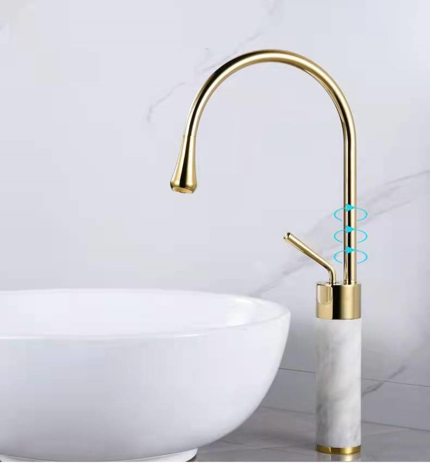 Grifo Lavabo Sencillo Grifo De Mármol Dorado Y Cobre Para Baño Grifo De Lavabo De Agua Fría Y Caliente Grifo Giratorio Para Lavabo De Encimera Dorado + Negro Alto