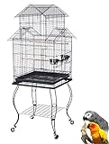 55' Rolling Standing Triple Roof Top Medium Bird Cage for Mid-Sized Parrot Cockatiel Sun Parakeet...