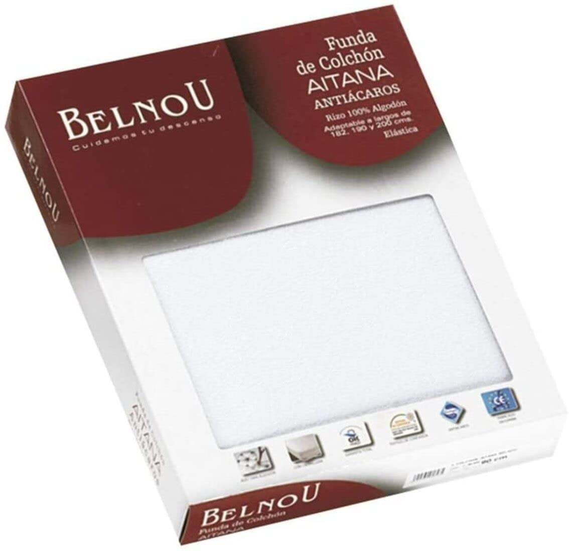 Funda de Colchón Elástica Rizo Algodón con Cremallera Aitana de Belnou Color Blanco Talla Cama 180 - Dhestia Home
