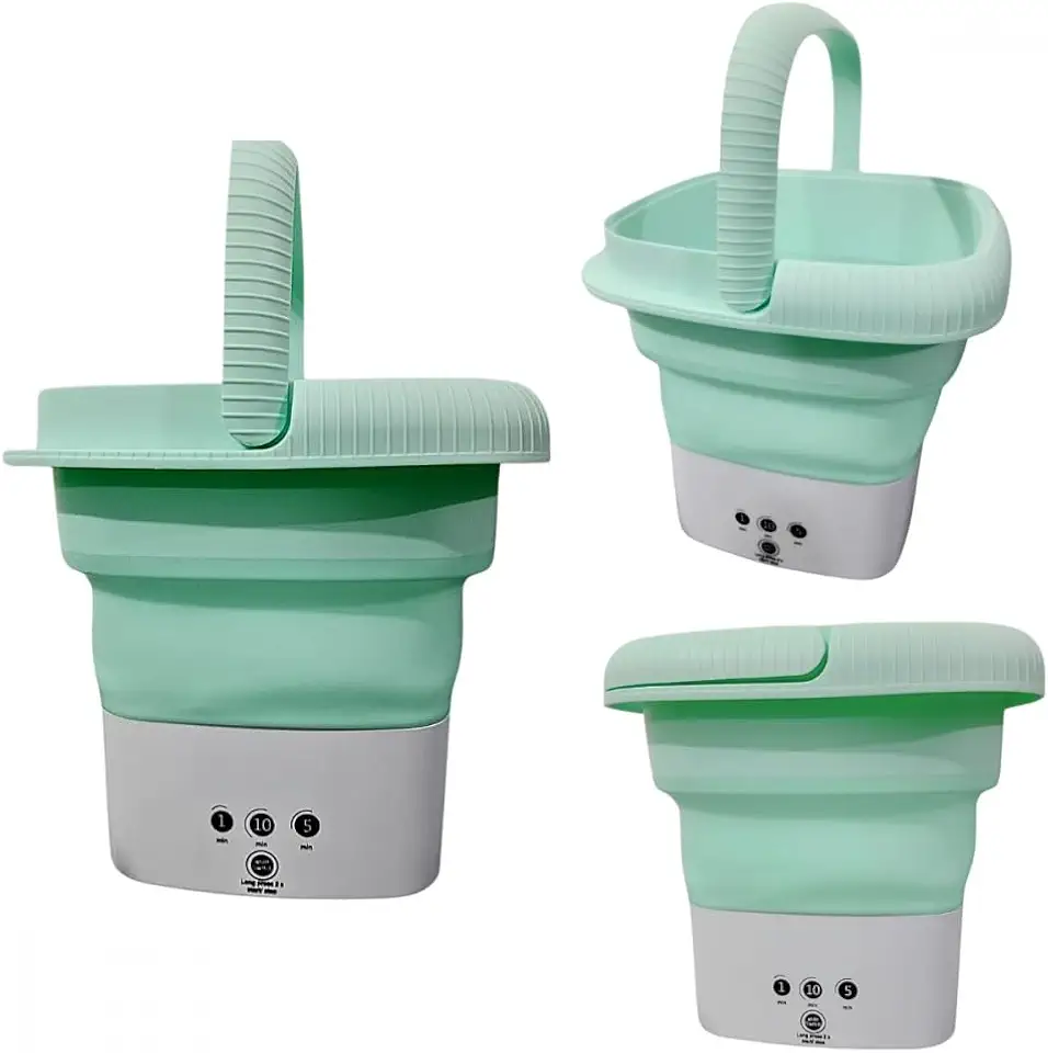 Mini Máquina de Lavar Roupas Dobrável com Alça, 8 Litros, Bivolt 110V/220V, Portátil, Silicone e Polipropileno, com Timer e Função Centrífuga