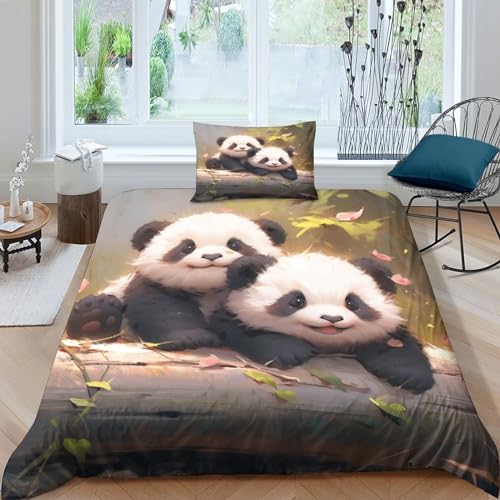 BARDYS Panda Parure De Lit Imprimé en 3D Animals Housse De Couette avec Taie d'oreiller Linge De Lit en Microfibre Douce,Ensembles De Literie pour Adultes Et...