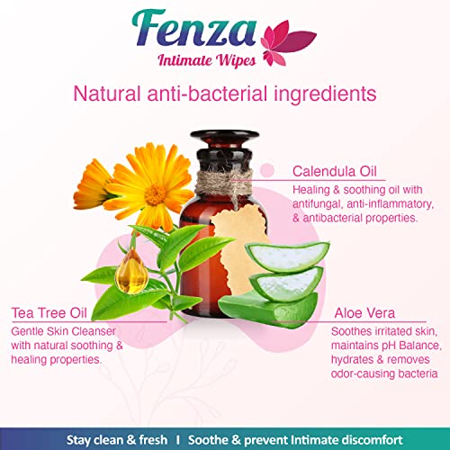 Image of Fenza Intimate Wipes100-Wipes (Pack of 10), with Aloe Vera & Tea Tree Oil, Protects Against Odour, Dryness, Itchiness & Irritation, Balances PH, for daily use | Dermatologically tested
