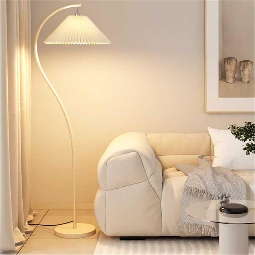 Lampa podłogowa Ściemnialna lampa podłogowa LED w kolorze białym do salonu, sypialni, gabinetu, biura, stojąca sterowana pilotem z abażurem