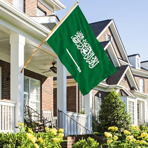 Image of Ahfulife Saudi Arabia Flag 3x5 Ft, 2 Pcs Large Saudi Arabian National Flags for Outdoor Indoor, Double Sided with Brass Eyelets for World Cup, National Day, Party, Garden, Bar, Street Decor