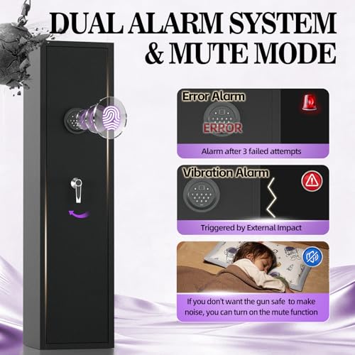 Image of 3-5 Biometric Gun Safe for Rifles and Pistols, No Assembly Required, Fingerprint Gun Cabinets for Rifles and Shotguns with Adjustable Shelves and Pistol Pockets, Quick Access Rifle Safe with Alarm