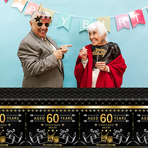 3 Pack 60Th Birthday Tablecloth，Disposable Plastic Black And Gold Tablecloth,Waterproof Rectangular Table Covers 60Th Birthday Decorations For Men (60Th) #TOP3