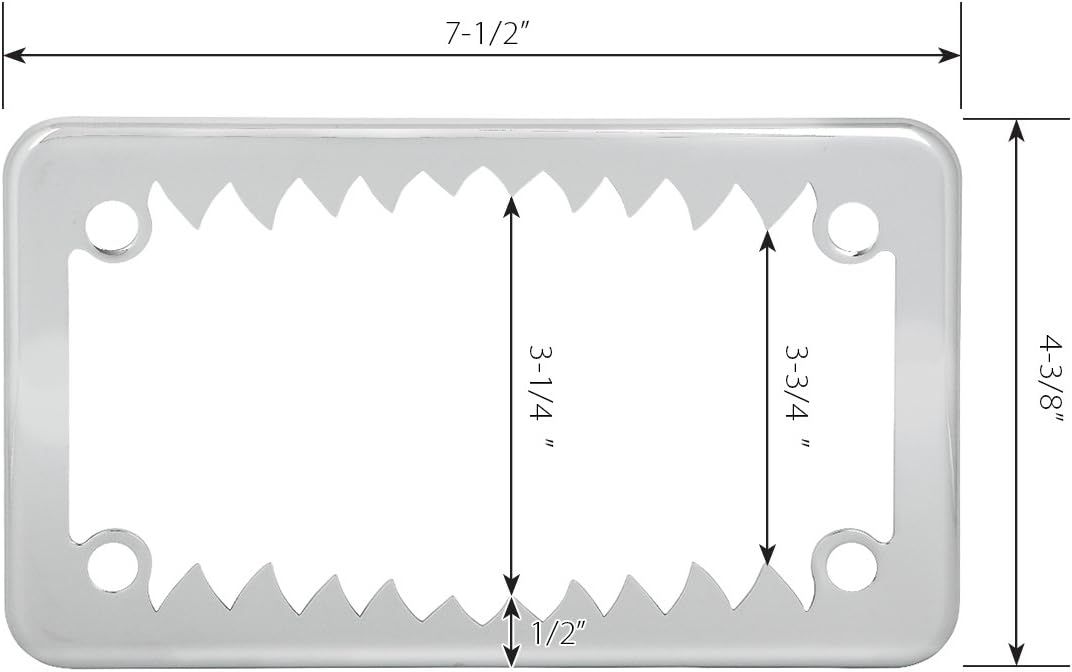 GG Grand General 60392 Chrome Shark Teeth Motorcycle License Plate Frame, 7-1/2"x4-1/16"