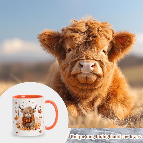 Hyturtle Fall Highland Cow Maple Leaves Coffee Mug - Birthday Gifts For Cow Lovers - Fall Autumn Decor Gifts For Farmhouse Thanksgiving - Highland Cows Gift - 11oz White Ceramic Coffee Tea Mug - Image 6