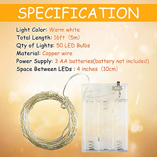 Fairy Lights Led Fairy String Lights, Battery Powered String Lights 16Ft Copper Wire Fairy Lights, Mini Battery Powered Lights For Diy Bedroom, Christmas, Parties, Wedding, Outdoor Indoor #TOP4