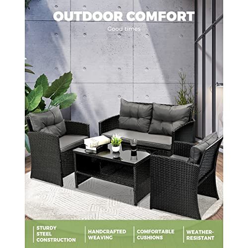 image for LI LIVSIP Livsip 4pcs Garden Chairs and Table Outdoor Patio Furniture 