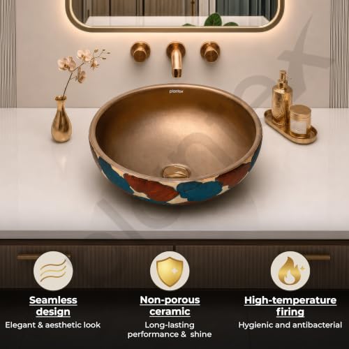 Image of Plantex Ceramic Countertop Wash Basin /Basin for Bathroom /Designer Basin for Home /Office /Restaurant (Bronze - 16.5 x 16.5 x 6 Inch)