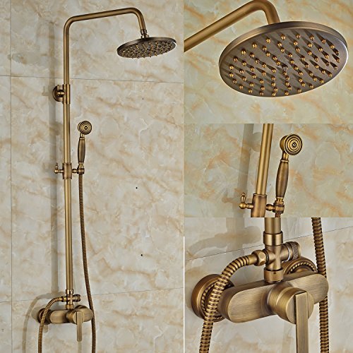 Rozin grifo de ducha de latón envejecido, 20 cm, grifo mezclador monomando para montaje en pared con Spray manual