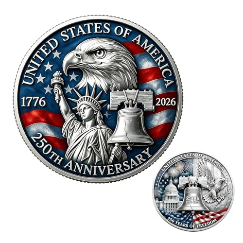 American Commemorative Coin 250th Anniversary USA Coin, 1776-2026 Eagle Bell Statue Patriotic Symbols Collectible,250 America Merchandise for Celebration,Gift for Veterans History Collectors