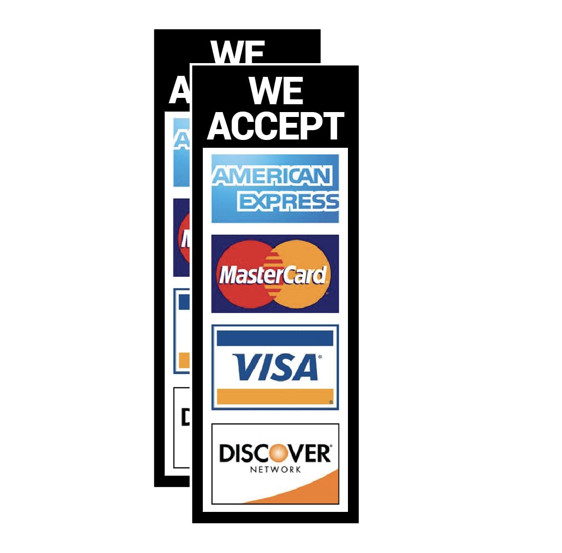 Set of 2 Decals WE Accept Credit Card Sign Business Stickers Store Retail Window Visa Master Discover, 9" X 3.25"