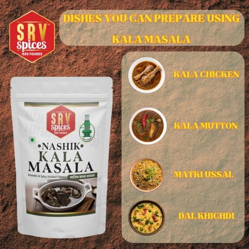 Image of SRV Spices (Iron Pounded) Nashik Kala Masala 1kg | Smokey & Spicy Flavour, 20 Hand Picked Ingredients | organic & Natural | Ideal for Black Gravy, Curries, Chicken,Mutton