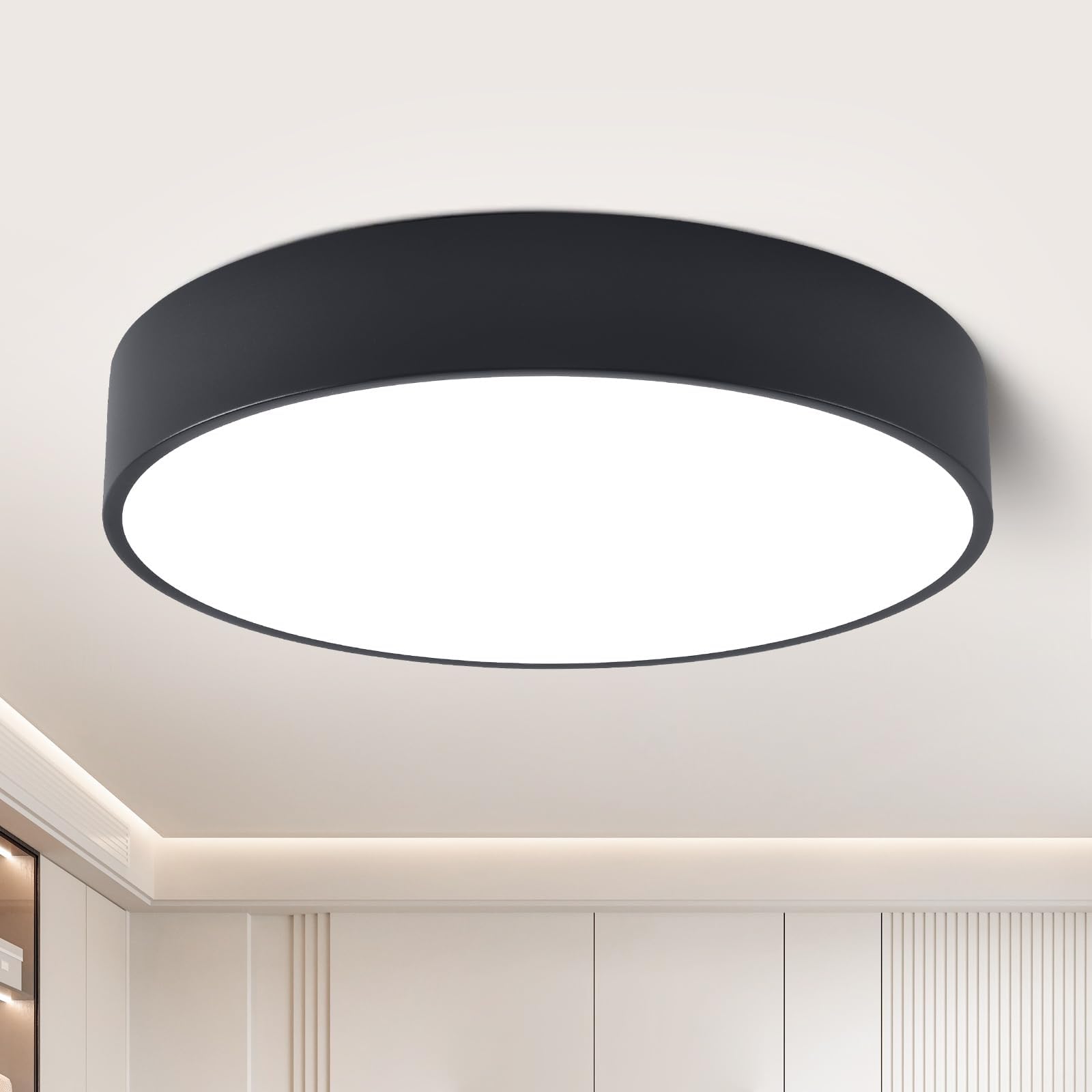 18.1" Oversized LED Ceiling Light 42W Extra Bright, Dimmable Black Flush Mount Fixture, 5CCT, Large Round Lighting for Living Room Kitchen Bedroom Garage Basement