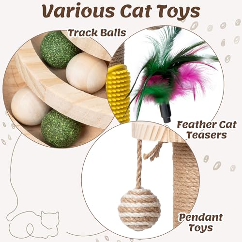 Rascador para gatos 5 en 1 con torre y juguete colgante miniatura 5