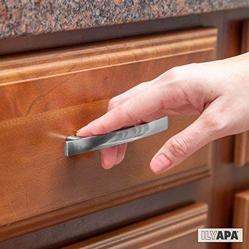 image for Ilyapa Satin Nickel Kitchen Cabinet Pulls - 3 Inch Hole Center Curved 