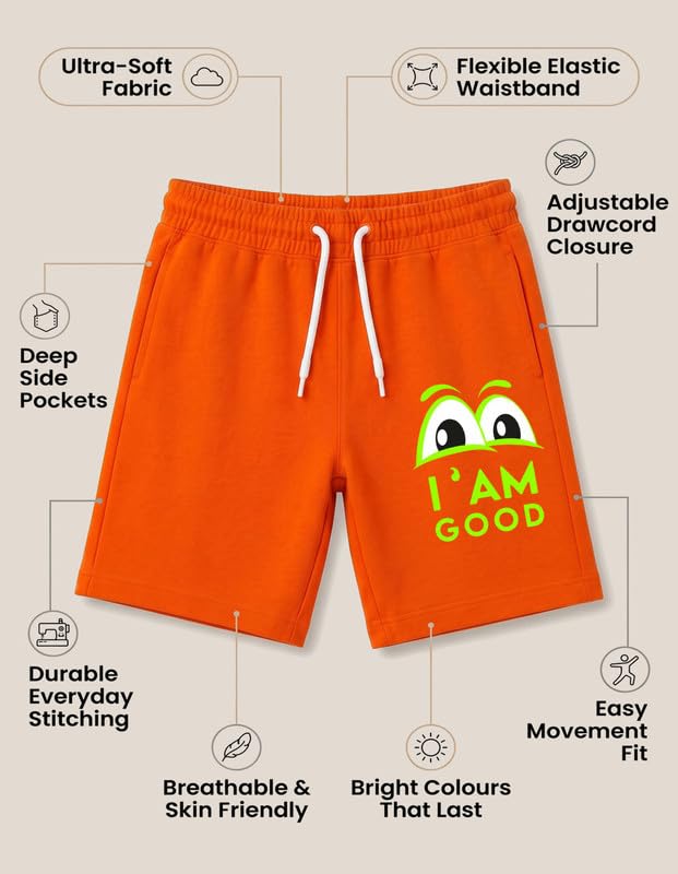 Image of Nusyl Solid & Printed Cotton Blend Shorts for Boys | Comfortable Casual Shorts | Soft Breathable Fabric with Elastic Waistband | Relaxed Fit | 2-16 Years | Multiple Colors