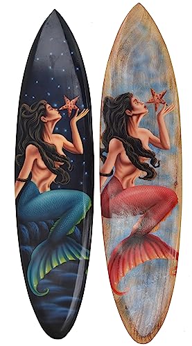 Interlifestyle 2 tablas de surf decorativas de 100 cm con diseño de sirena del mar para colgar