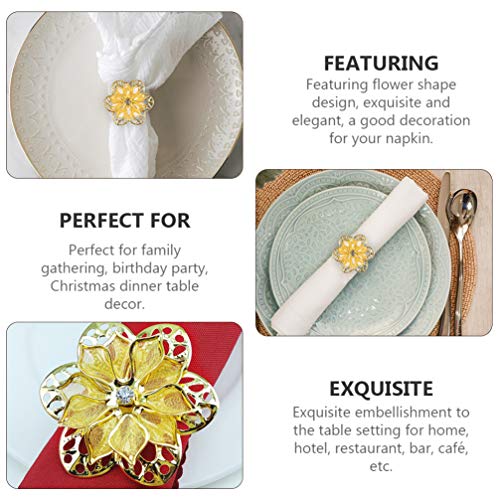 HEMOTON 24 stuks bloemenservettenringen legering goud servet gespen servetringen bloemen strass servethouder voor kerstdiner bruiloftsdecoratie - Image 7