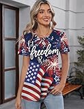 Kistore Short Sleeve Tops for Women USA Flag Crew Neck Dressy Casual Blouses Patriotic Shirts Summer Clothes 2026 XL