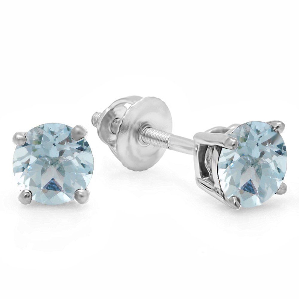 Dazzlingrock Collection 5mm Each Round Cut Aquamarine Women Solitaire Stud Earrings, Sterling Silver